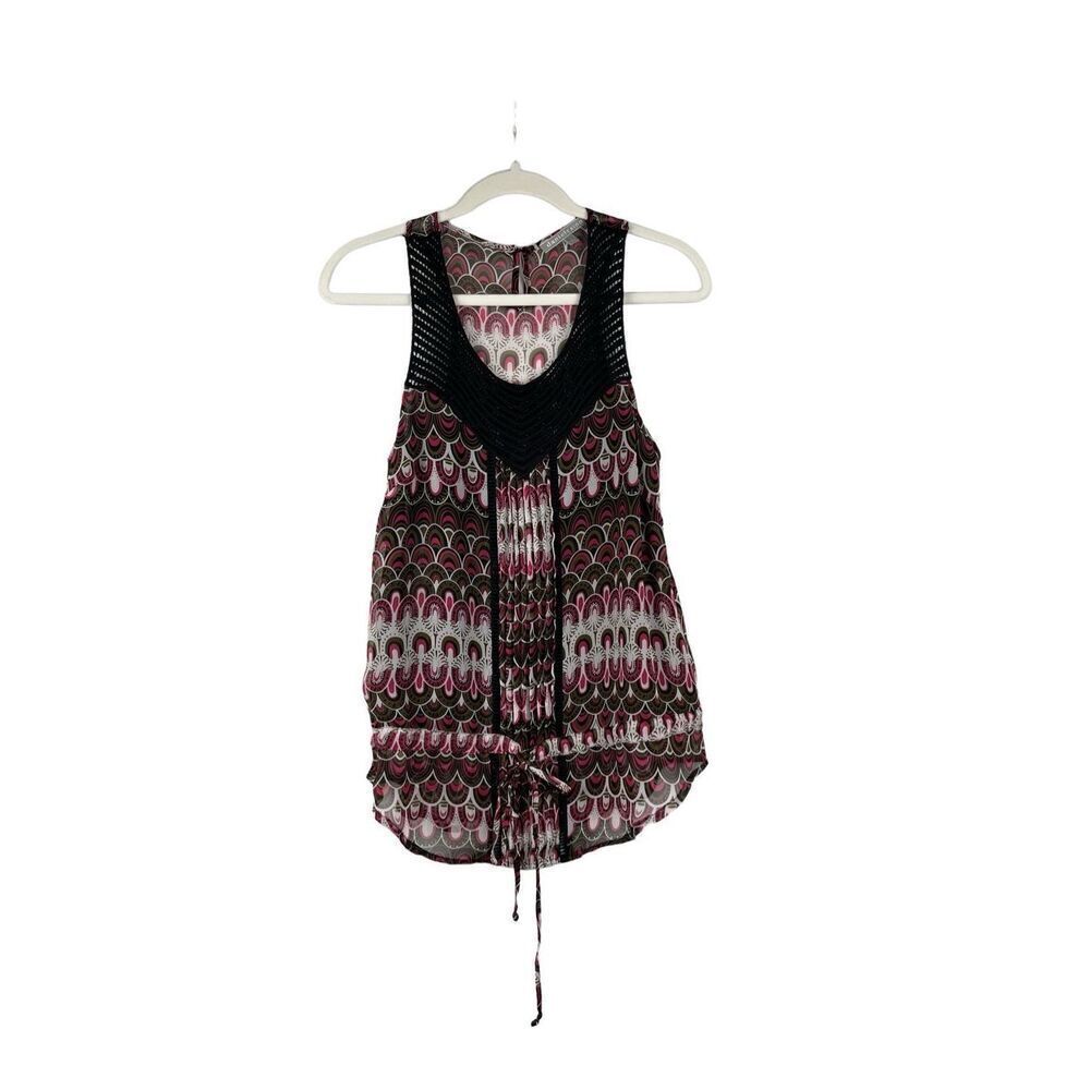 Daniel Rainn Sleeveless Crochet Neck Tie Waist Tank Small